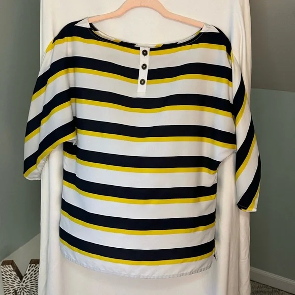 Loft Mid-Sleeve Striped Yellow and Black Women's Top Blouse Size Medium - Picture 2 of 6